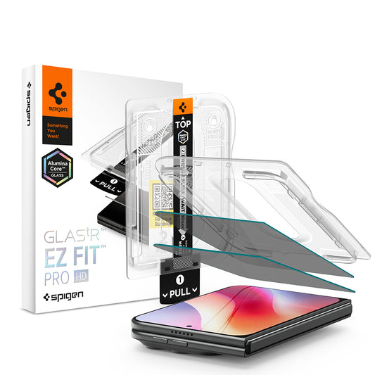 Zaštitna folija za spoljašnji ekran Privacy Spigen GlastR EZ FIT Pro HD za Apple iPhone Duo, Kaljeno staklo, Full Glue, Set od 2 komada AGL12015