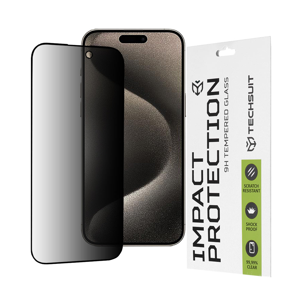 Zaštitna folija za ekran Privacy Techsuit za Apple iPhone 15 Pro Max, Kaljeno staklo, Full Glue, 111D