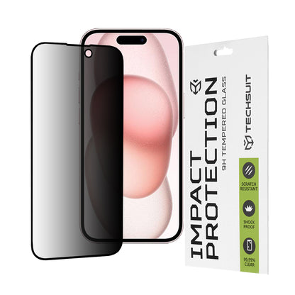Zaštitna folija Ekran Privacy Techsuit za Apple iPhone 16 / 15, Kaljeno Staklo, Full Glue, 111D