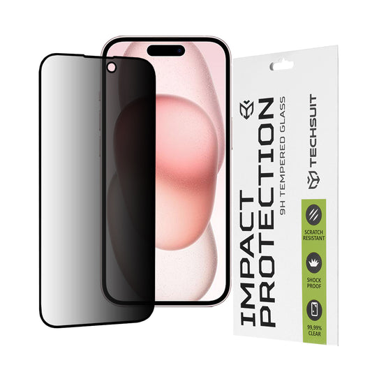 Zaštitna folija Ekran Privacy Techsuit za Apple iPhone 16 / 15, Kaljeno Staklo, Full Glue, 111D