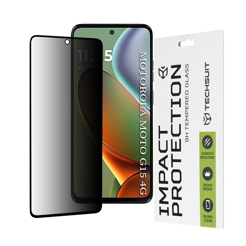 Zaštitna folija Ekran Privacy Techsuit za Motorola Moto G15 / G15 Power, Kaljeno Staklo, Full Glue, 111D