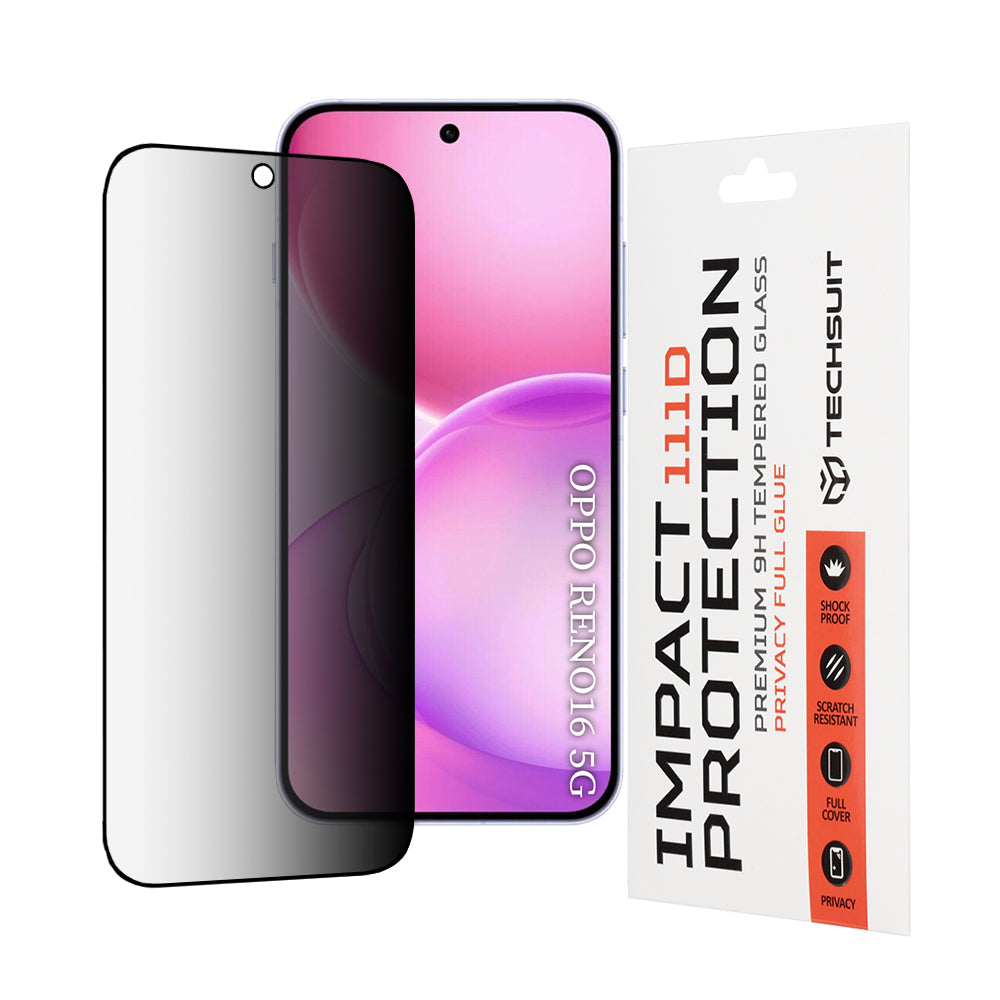 Zaštitna folija Ekran Privacy Techsuit za Oppo Reno16 / Reno16 Pro, Kaljeno Staklo, Full Glue, 111D