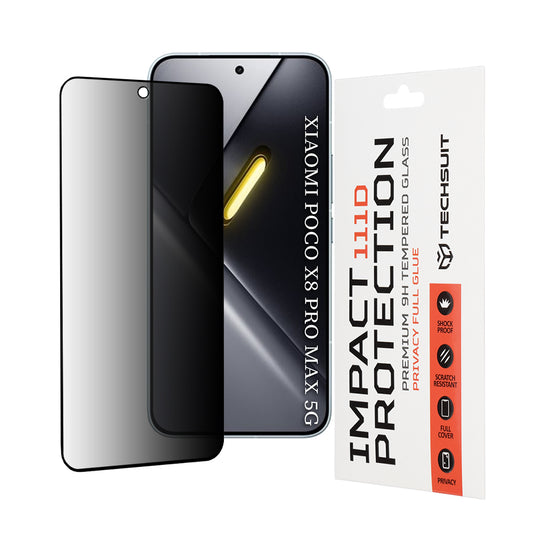 Zaštitna folija za ekran Privacy Techsuit za Xiaomi Poco X8 Pro Max, Kaljeno staklo, Full Glue, 111D