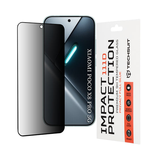 Folija za zaštitu ekrana Privacy Techsuit za Xiaomi Poco X8 Pro, Kaljeno staklo, Full Glue, 111D