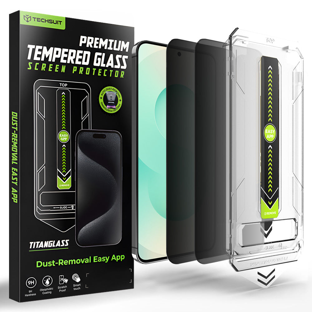 Folija za zaštitu ekrana Privacy Techsuit TitanGlass CrystalHD za Samsung Galaxy S26 Plus, Kaljeno staklo, Full Glue, Set 2 komada