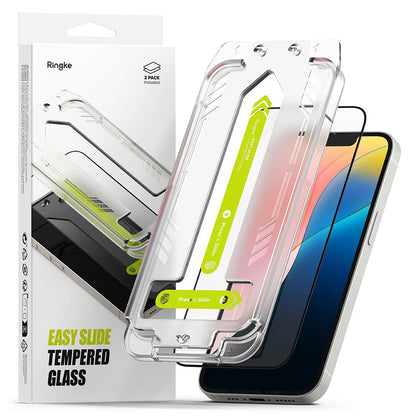 Zaštitna folija za ekran Ringke Easy Slide za Apple iPhone 17e / 16e / 14 / 13 Pro, Kaljeno staklo, Full Glue, Set od 2 komada, Crna