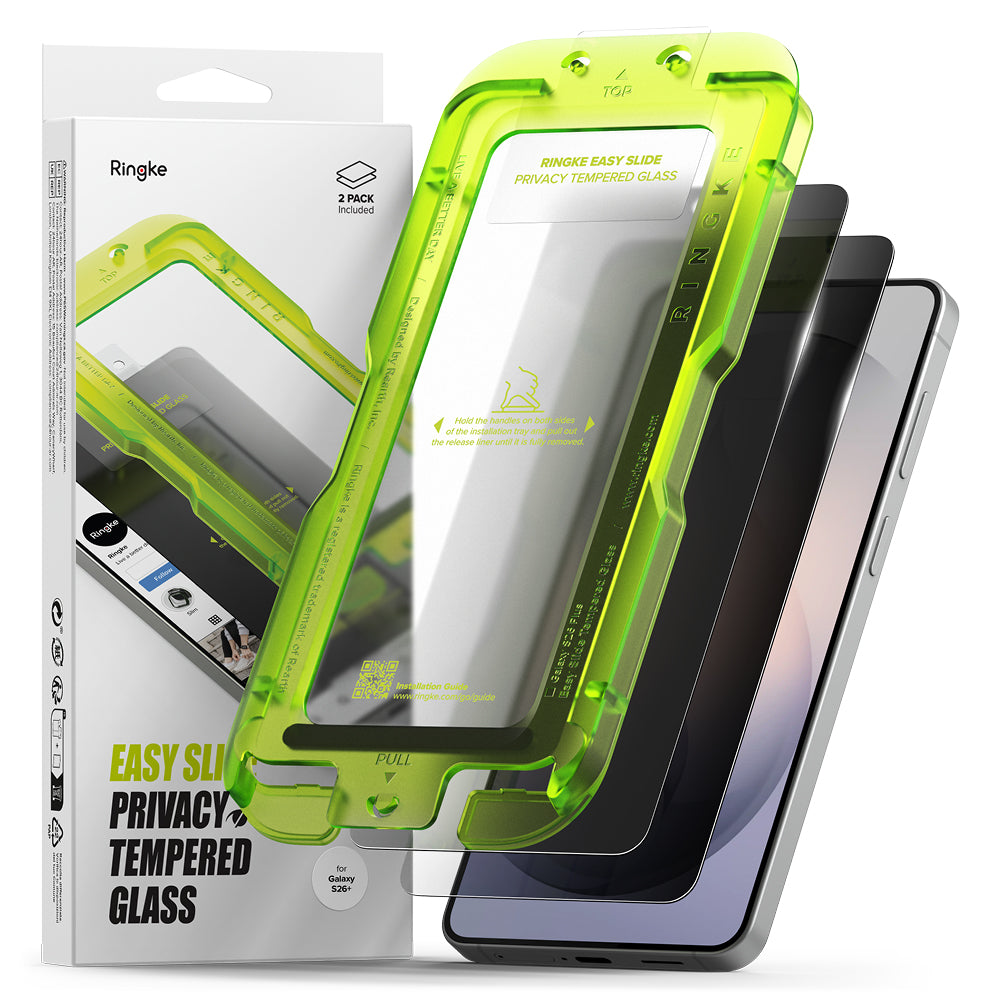 Folija za zaštitu ekrana Ringke Easy Slide za Samsung Galaxy S26 Plus S947, Kaljeno staklo, Full Glue, Set 2 komada, Crna