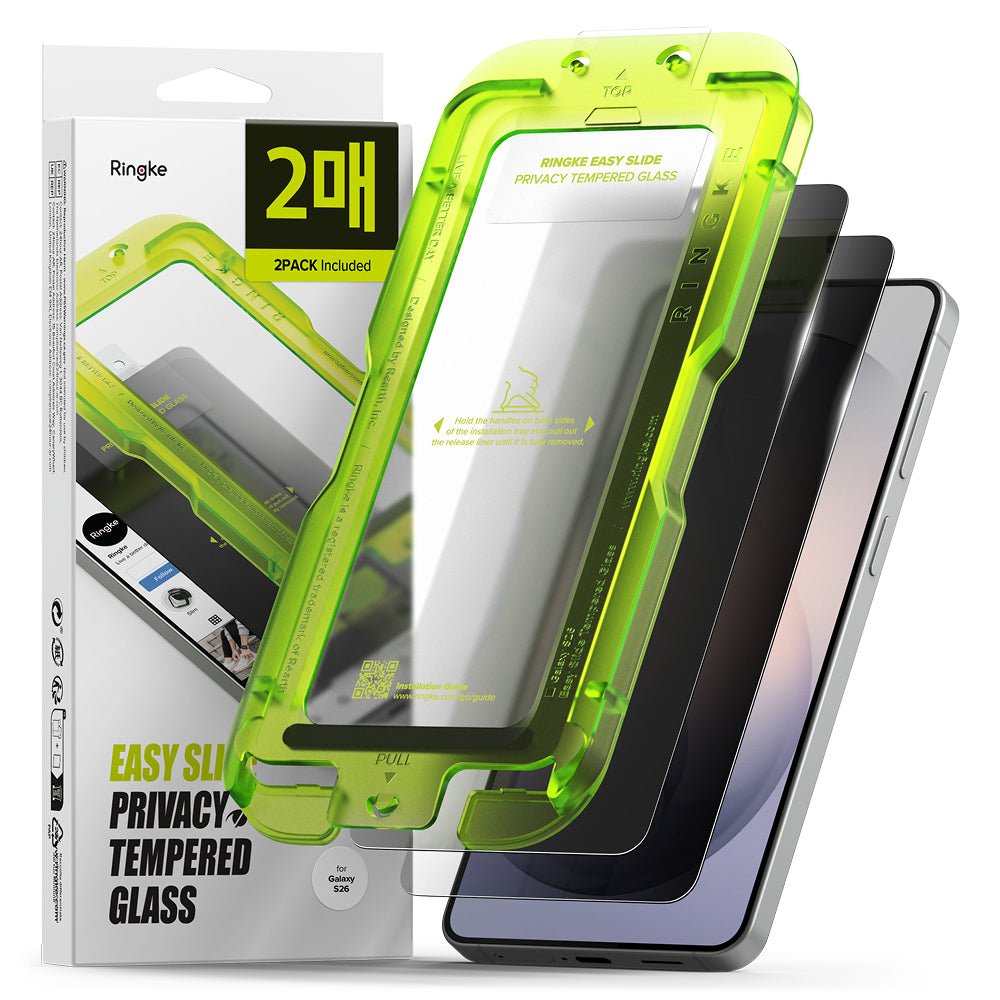 Zaštitna folija za ekran Ringke Easy Slide za Samsung Galaxy S26, Kaljeno staklo, Full Glue, Set od 2 komada, Crna