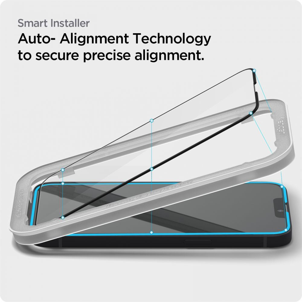 Folija za zaštitu ekrana Spigen GlastR Align Master za Apple iPhone 17e / 16e / 14 / 13 Pro, Kaljeno staklo, Full Glue, Crna AGL03725