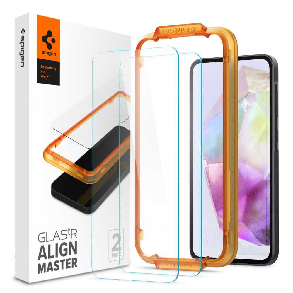 Folija za zaštitu ekrana Spigen GlastR Align Master za Samsung Galaxy M35 / A35 5G A356, Kaljeno staklo, Full Glue, Set 2 komada AGL07772