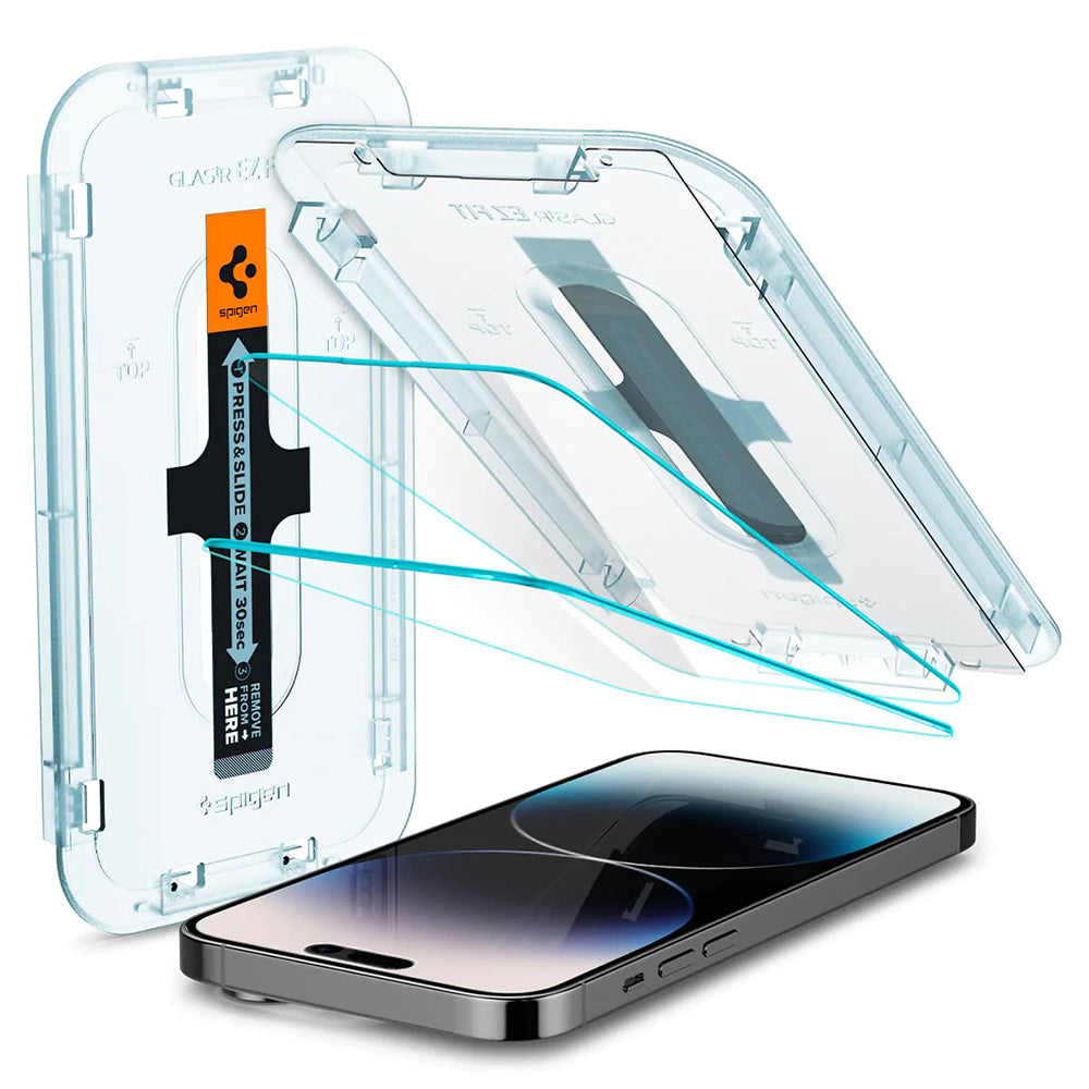 Folija za zaštitu ekrana Spigen GlastR EZ FIT za Apple iPhone 14 Pro, Kaljeno staklo, Full Glue, Set 2 komada