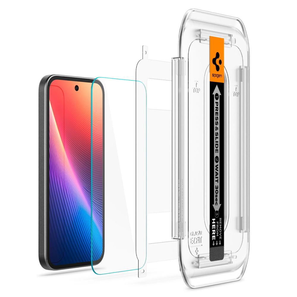 Folija za zaštitu ekrana Spigen GlastR EZ FIT za Google Pixel 9a, Kaljeno staklo, Full Glue, Set 2 komada AGL08938
