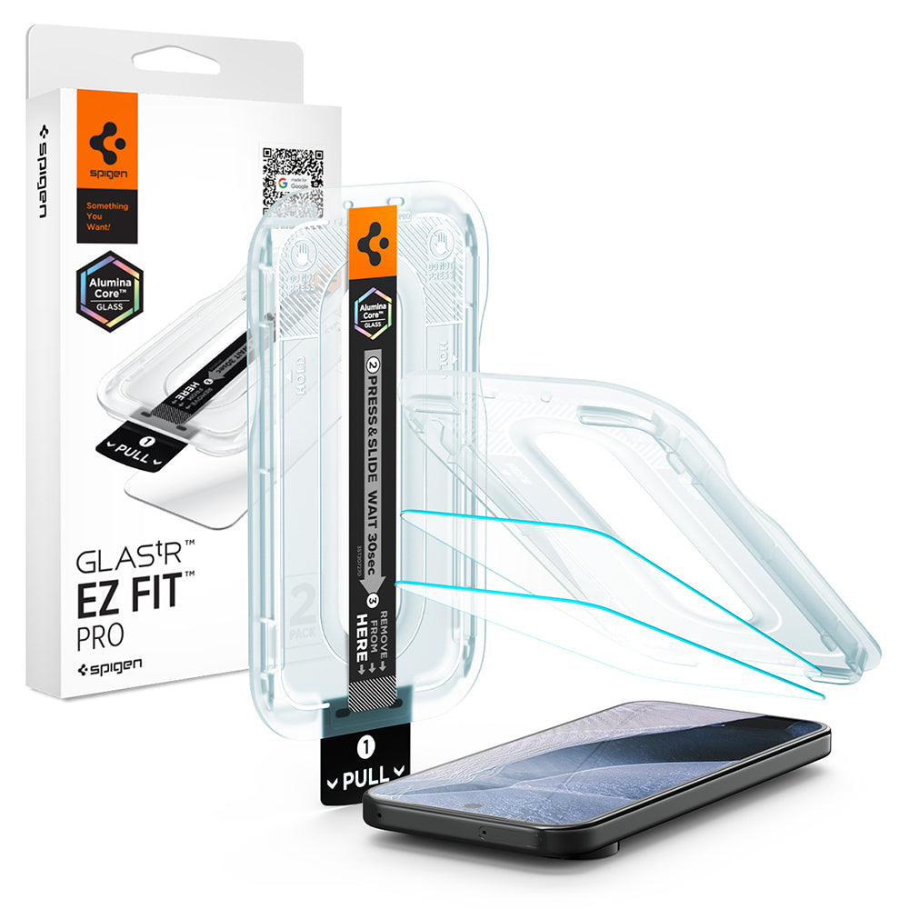 Zaštitna folija za ekran Spigen GlastR EZ FIT Pro za Google Pixel 11 Pro / 11, Kaljeno staklo, Full Glue, Set 2 komada AGL11480