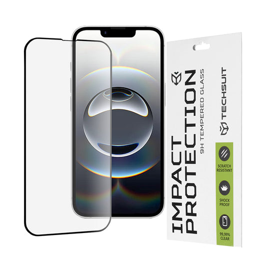 Zaštitna folija za ekran Techsuit M1 za Apple iPhone 17e / 16e / 14 / 13 Pro, Kaljeno staklo, Full Glue, 111D, Crna