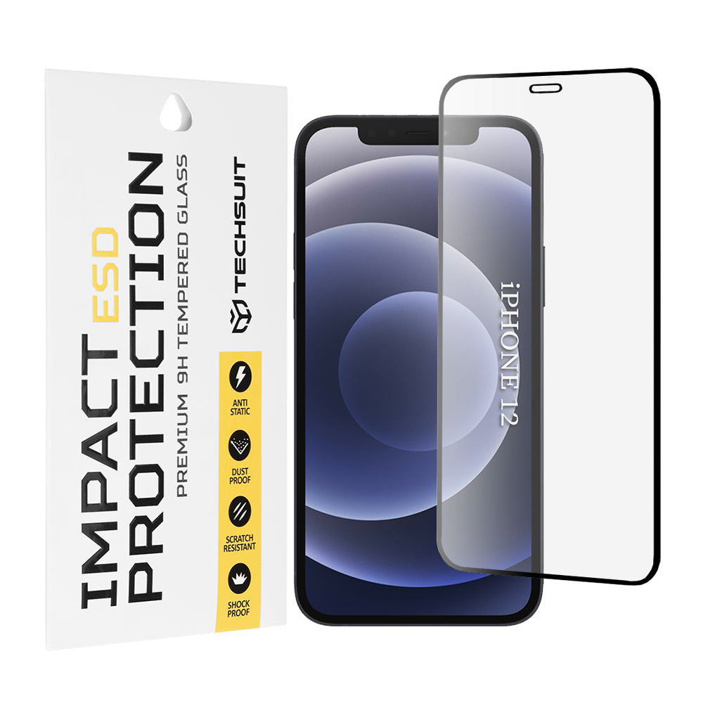 Zaštitna folija za ekran Techsuit za Apple iPhone 12 / 12 Pro, Kaljeno staklo, Full Glue, Crna