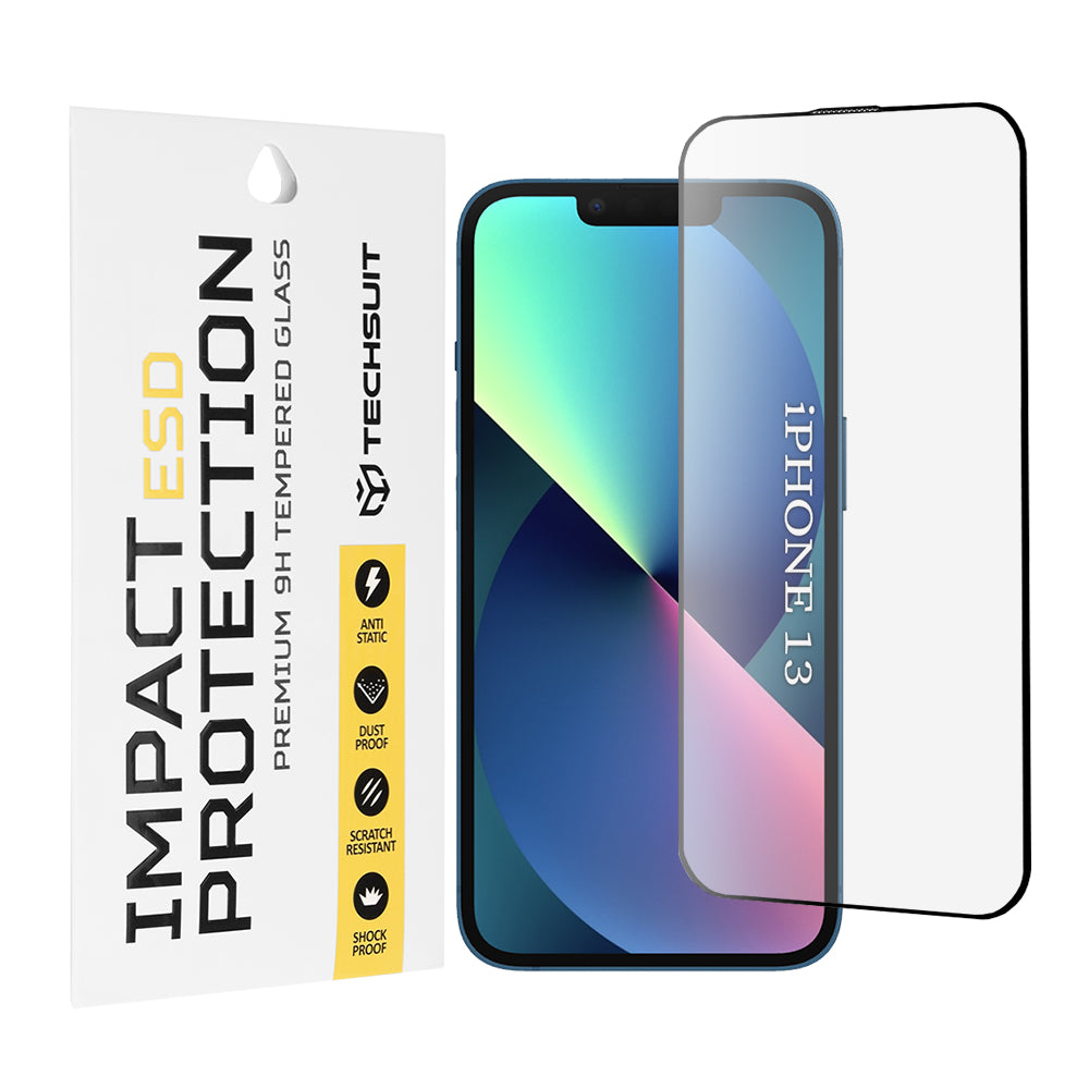 Zaštitna folija za ekran Techsuit za Apple iPhone 14 / 13 Pro / 13, Kaljeno staklo, Full Glue, Crna