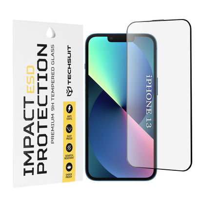 Zaštitna folija za ekran Techsuit za Apple iPhone 14 / 13 Pro / 13, Kaljeno staklo, Full Glue, Crna
