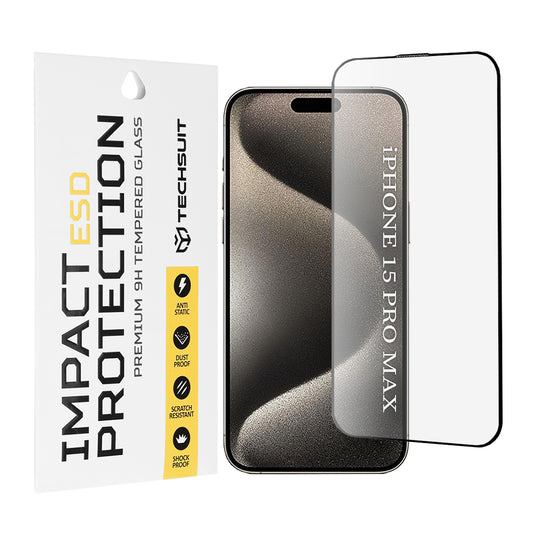 Zaštitna folija za ekran Techsuit za Apple iPhone 15 Pro Max, Kaljeno staklo, Full Glue, Crna