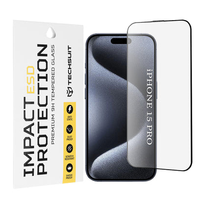 Zaštitna folija za ekran Techsuit za Apple iPhone 15 Pro, Kaljeno staklo, Full Glue, Crna