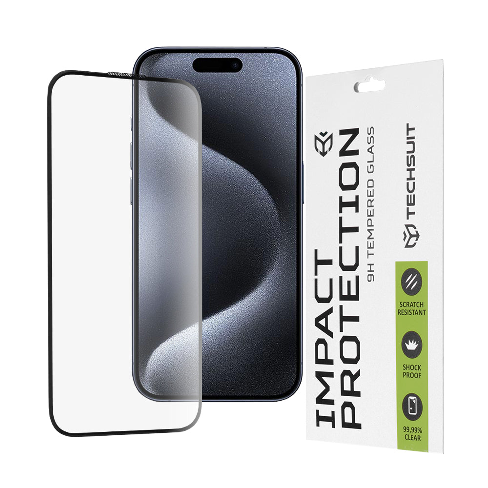Zaštitna folija za ekran Techsuit za Apple iPhone 16 / 15 Pro, Kaljeno staklo, Full Glue, 111D, Crna