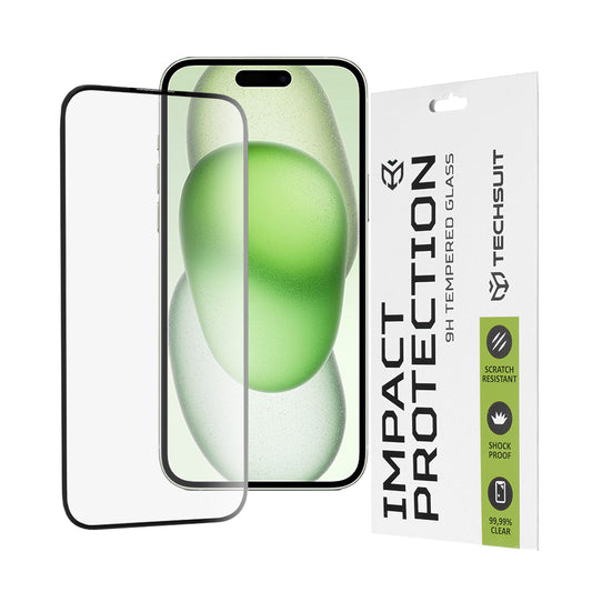 Zaštitna folija za ekran Techsuit za Apple iPhone 16 Plus / 15 Plus, Kaljeno staklo, Full Glue, 111D, Crna