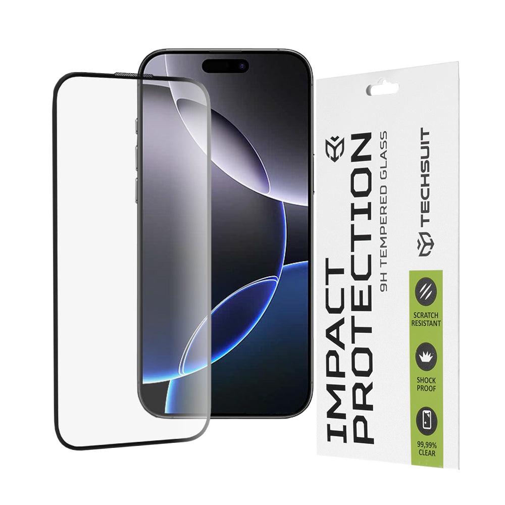 Zaštitna folija za ekran Techsuit za Apple iPhone 16 Pro Max, Kaljeno staklo, Full Glue, 111D, Crna