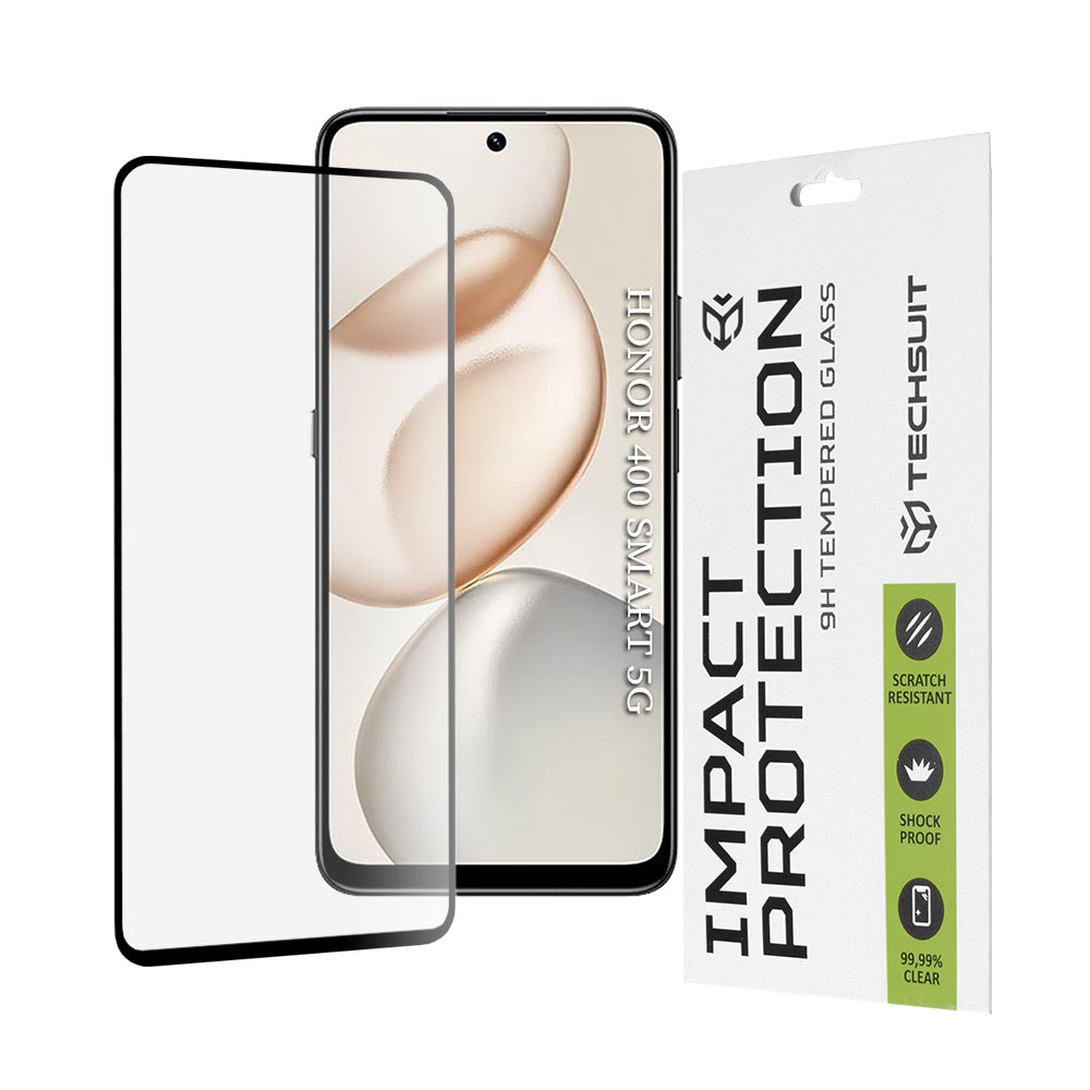 Folija za zaštitu ekrana Techsuit za Honor 400 Smart 4G / X7d 4G / 400 Smart 5G / X7c / 200 Smart, Kaljeno staklo, Full Glue, 111D, Crna