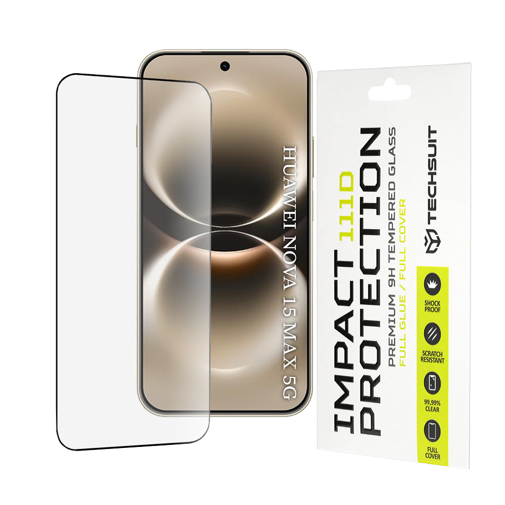 Zaštitna folija za ekran Techsuit za Huawei nova 15 Max, Kaljeno staklo, Full Glue, 111D, Crna