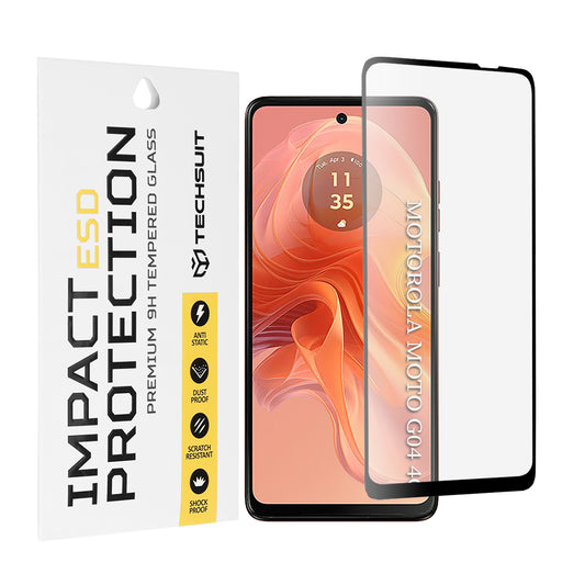Zaštitna folija za ekran Techsuit za Motorola Moto G04s / E14 / G24 Power / G04 / G24, Kaljeno staklo, Full Glue, Crna