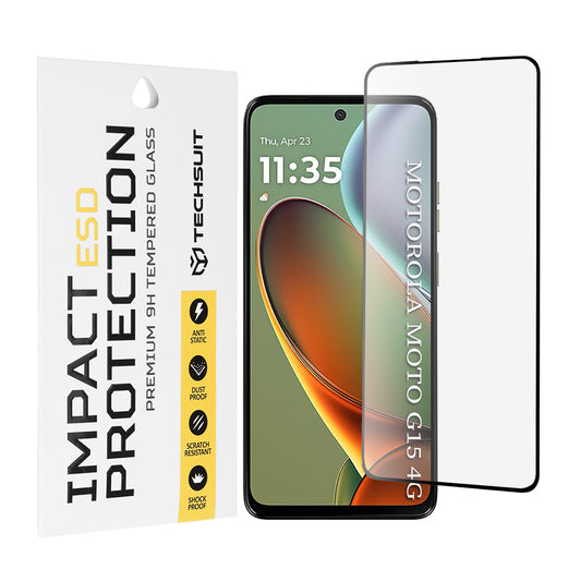 Zaštitna folija za ekran Techsuit za Motorola Moto G15 / G15 Power, Kaljeno staklo, Full Glue, Crna