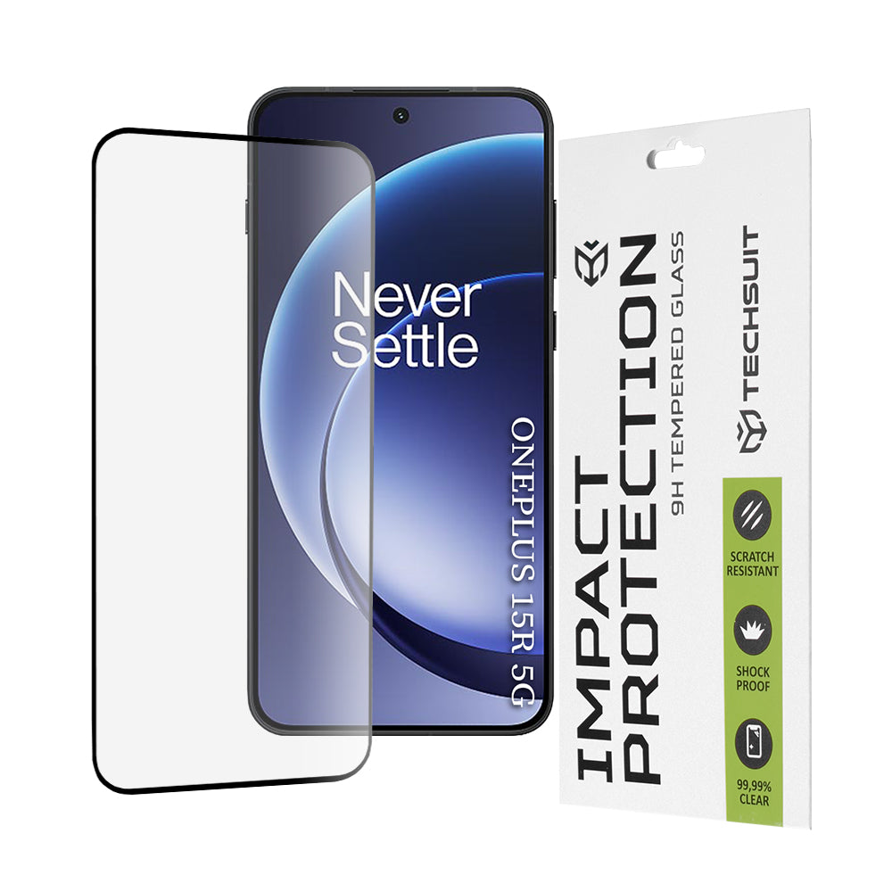 Folija za zaštitu ekrana Techsuit za OnePlus 15R, Kaljeno staklo, Full Glue, 111D, Crna