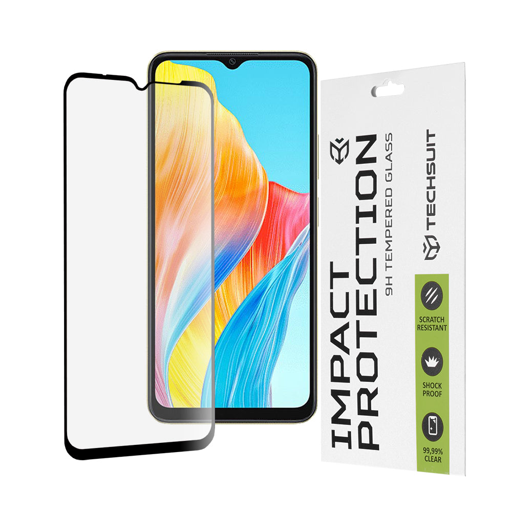 Zaštitna folija za ekran Techsuit za Oppo A18 / A38, Kaljeno staklo, Full Glue, 111D, Crna