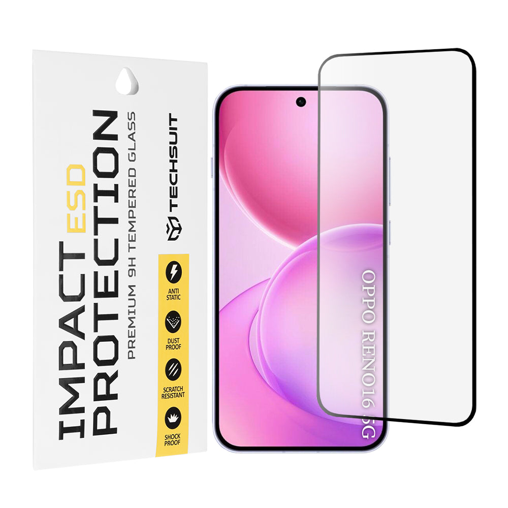 Zaštitna folija za ekran Techsuit za Oppo Reno16 / Reno16 Pro, Kaljeno staklo, Full Glue, Crna
