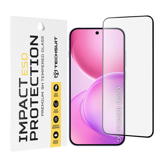 Zaštitna folija za ekran Techsuit za Oppo Reno16 / Reno16 Pro, Kaljeno staklo, Full Glue, Crna