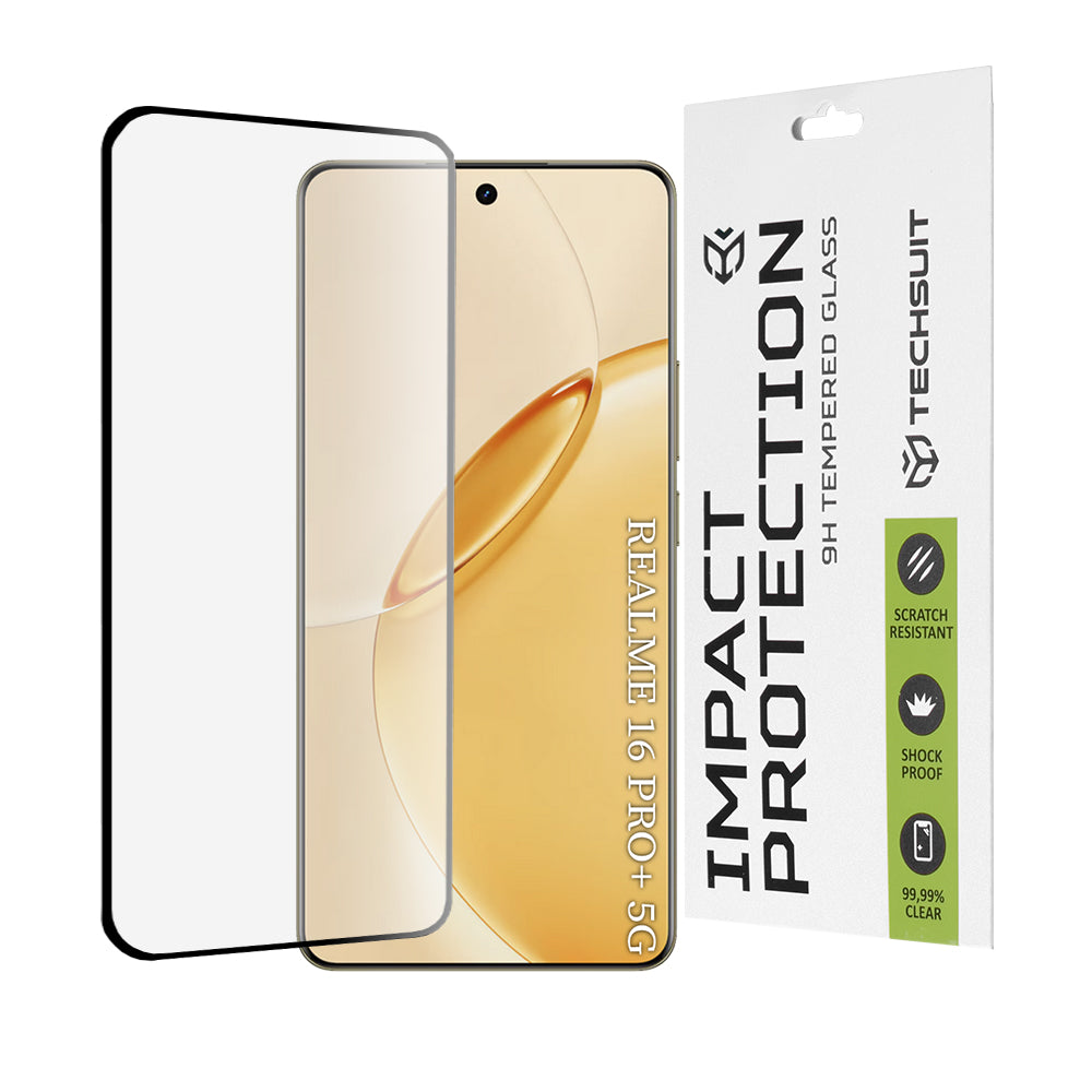 Folija za zaštitu ekrana Techsuit za Realme 16 Pro+, Kaljeno staklo, Full Glue, 111D, Crna