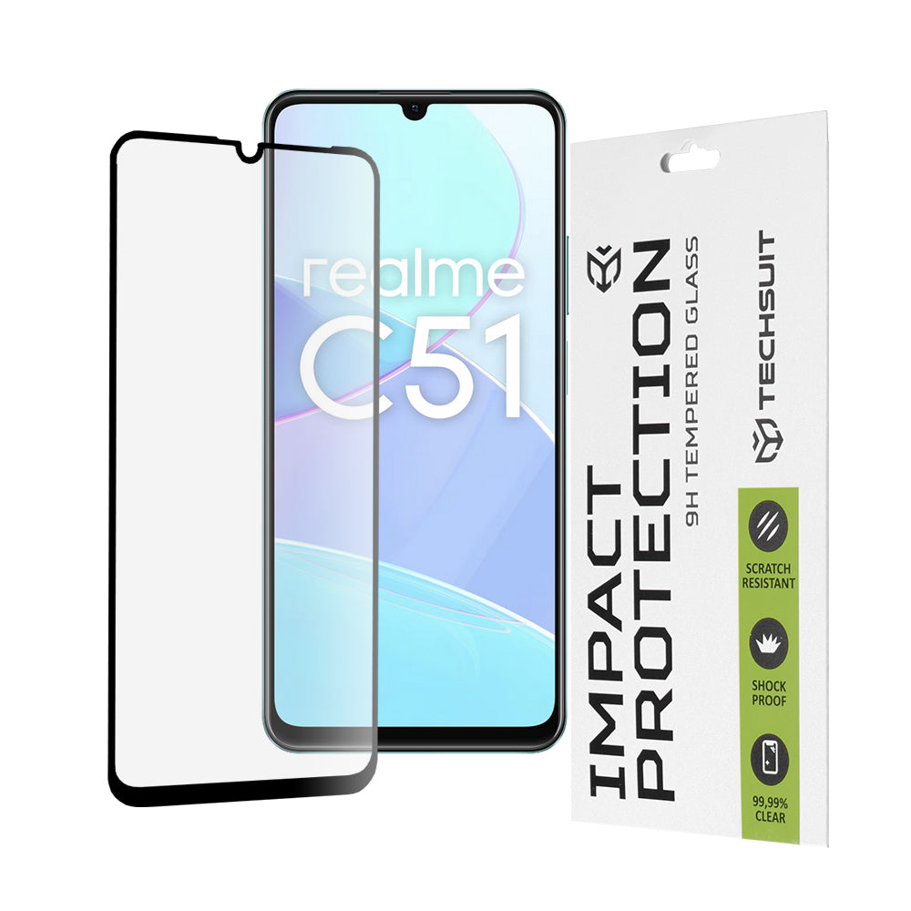 Zaštitna folija za ekran Techsuit za Realme Note 50 / C51, Kaljeno staklo, Full Glue, 111D, Crna
