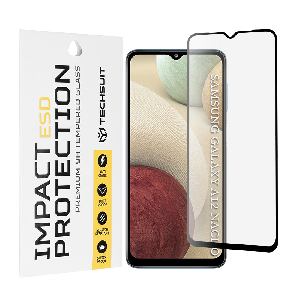 Zaštitna folija za ekran Techsuit za Samsung Galaxy F12 F127 / A12 Nacho A127 / M02 M022 / M12 M127, Kaljeno staklo, Full Glue, Crna