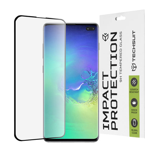 Zaštitna folija za ekran Techsuit za Samsung Galaxy S10+ G975, Kaljeno staklo, Full Glue, 111D, Crna