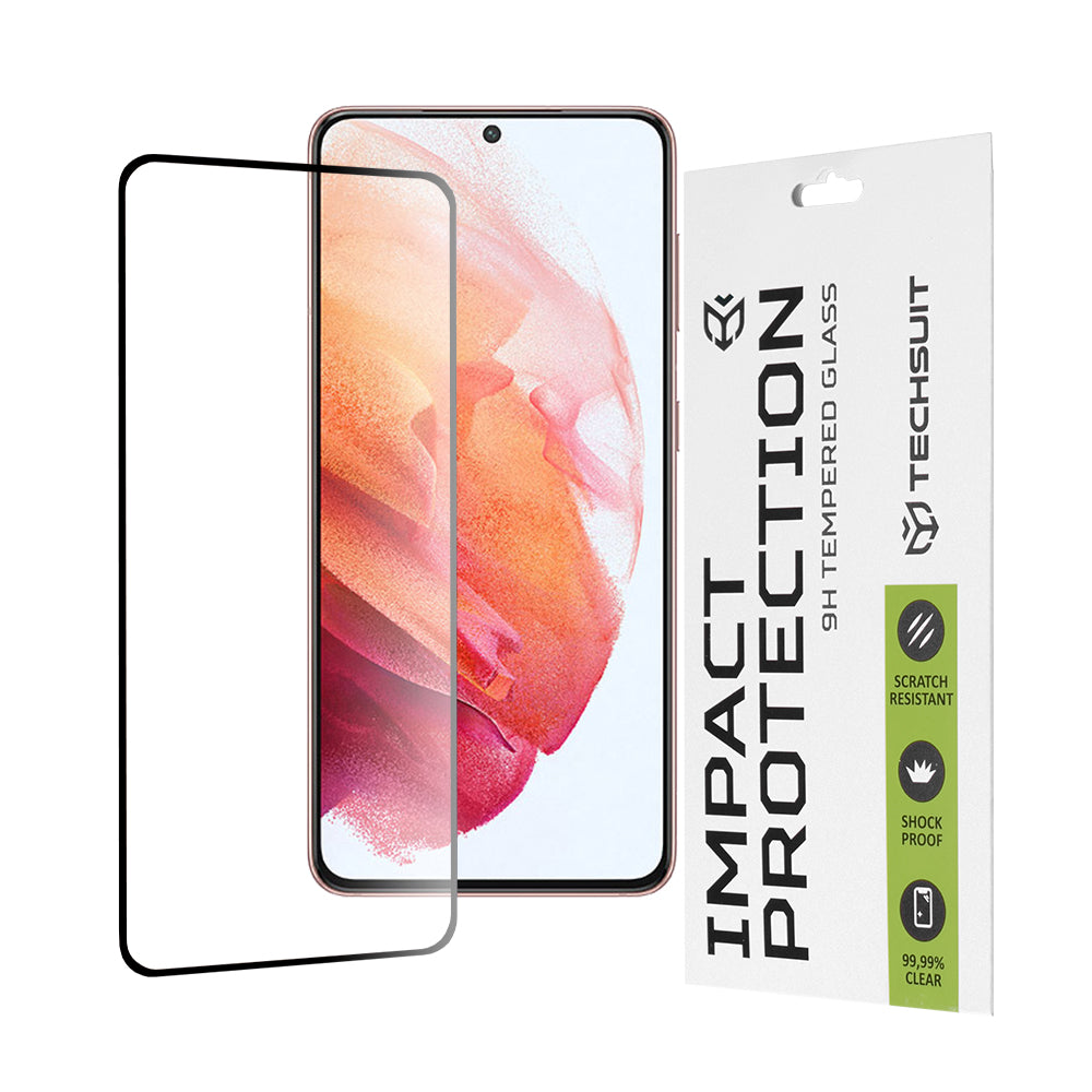 Zaštitna folija za ekran Techsuit za Samsung Galaxy S21 5G G991, Kaljeno staklo, Full Glue, 111D, Crna