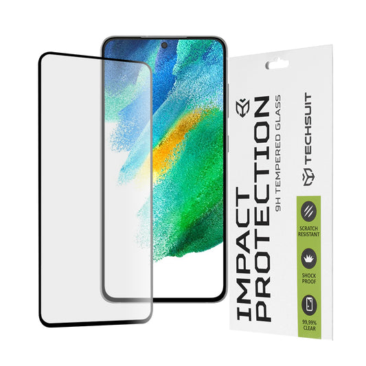 Zaštitna folija za ekran Techsuit za Samsung Galaxy S21 FE 5G G990, Kaljeno staklo, Full Glue, 111D, Crna