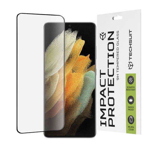 Zaštitna folija za ekran Techsuit za Samsung Galaxy S21 Ultra 5G G998, Kaljeno staklo, Full Glue, 111D, Crna