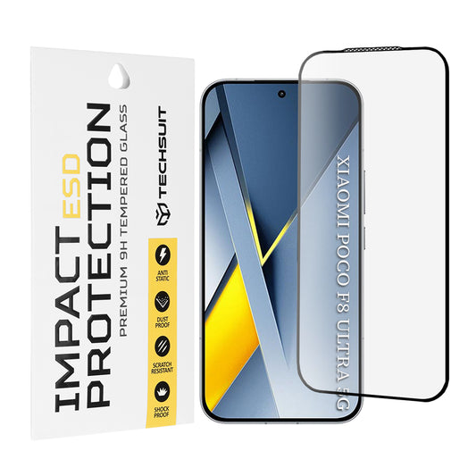 Folija za zaštitu ekrana Techsuit za Xiaomi Poco F8 Ultra, Kaljeno staklo, Full Glue, Crna