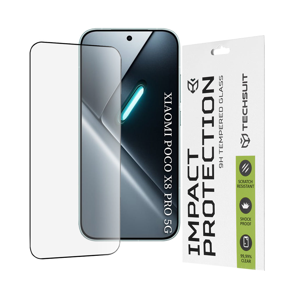 Folija za zaštitu ekrana Techsuit za Xiaomi Poco X8 Pro, Kaljeno staklo, Full Glue, 111D, Crna