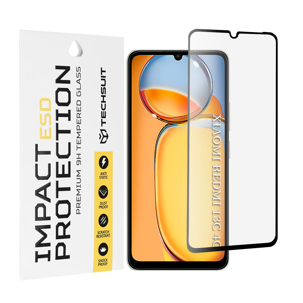 Zaštitna folija za ekran Techsuit za Xiaomi Redmi 13C 5G / 13C / Poco C65, Kaljeno staklo, Full Glue, Crna