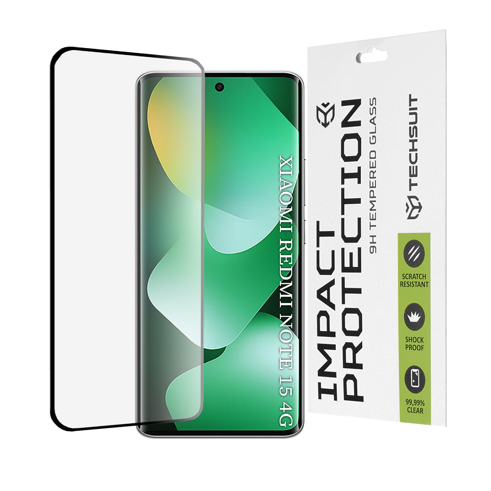 Zaštitna folija za ekran Techsuit za Xiaomi Redmi Note 15 4G, Kaljeno staklo, Full Glue, 111D, Crna
