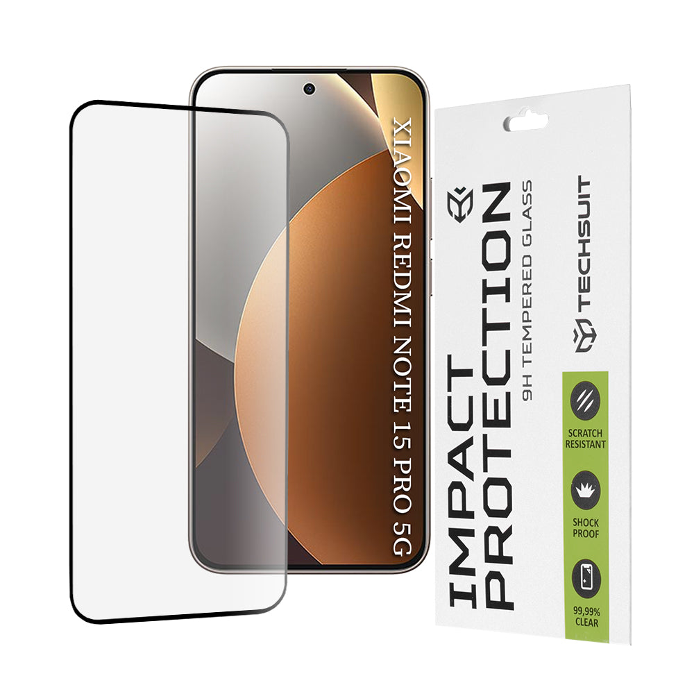 Folija za zaštitu ekrana Techsuit za Xiaomi Redmi Note 15 Pro 5G, Kaljeno staklo, Full Glue, 111D, Crna