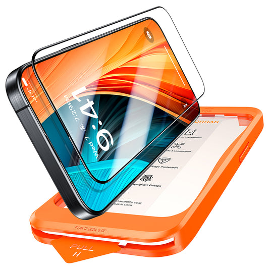 Folija za zaštitu ekrana Torras GlassGo Install Master za Apple iPhone 16, Kaljeno staklo, Full Glue, Crna