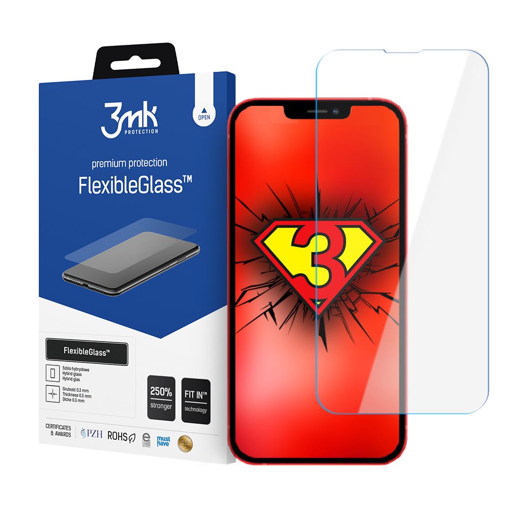 Zaštitna folija za ekran 3MK FlexibleGlass za Apple iPhone 17e / 16e / 14 / 13 Pro, Fleksibilno staklo, Full Glue
