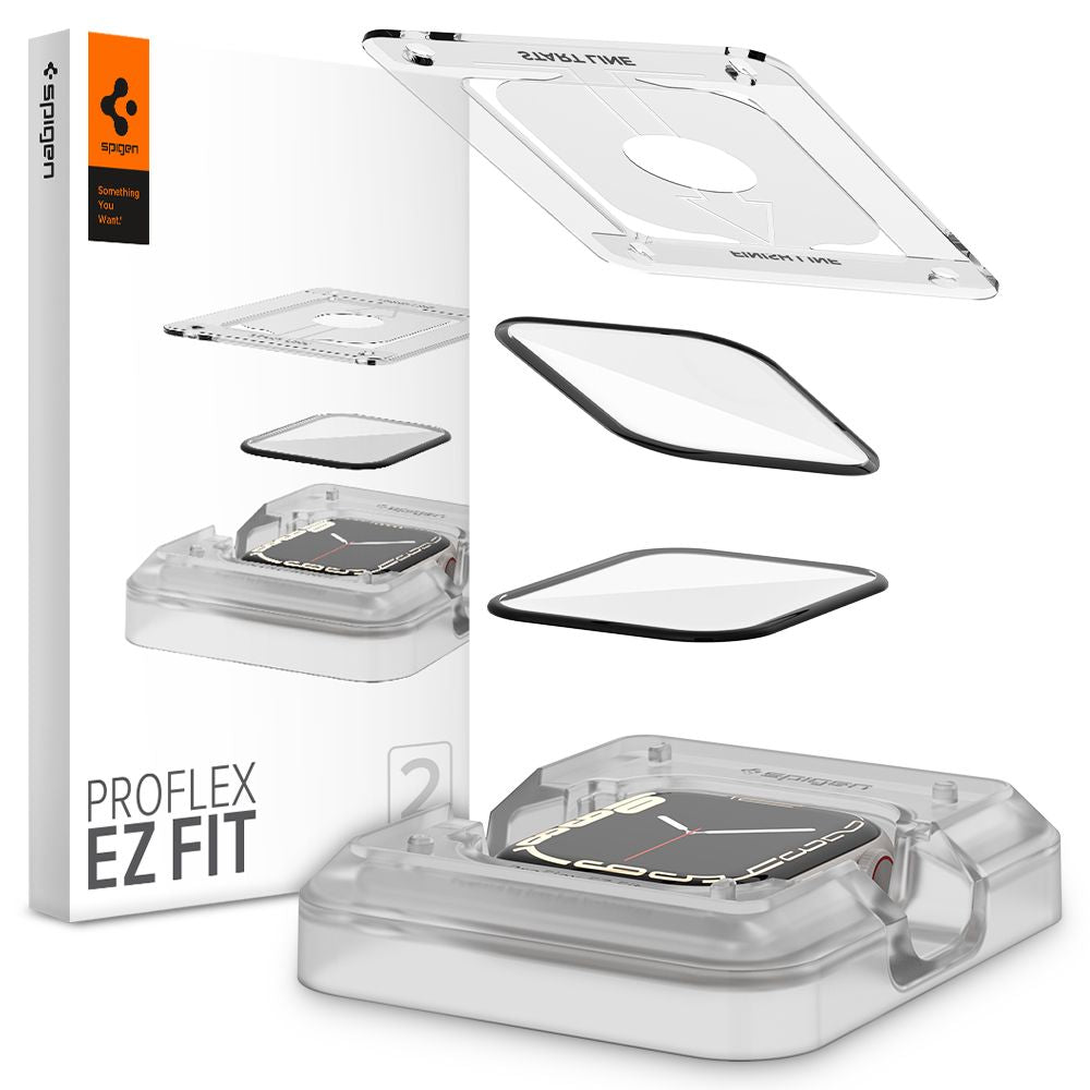 Folija za zaštitu Spigen ProFlex EZ FIT za Apple Watch 9 / 8 / 7 45mm seriju, Set 2 komada, Fleksibilno staklo, Crna AFL04051
