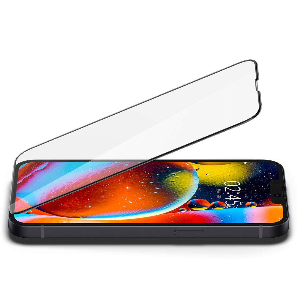 Folija za zaštitu ekrana Spigen GlastR Slim za Apple iPhone 17e / 16e / 14 / 13 Pro, Kaljeno staklo, Full Glue, Crna AGL03392
